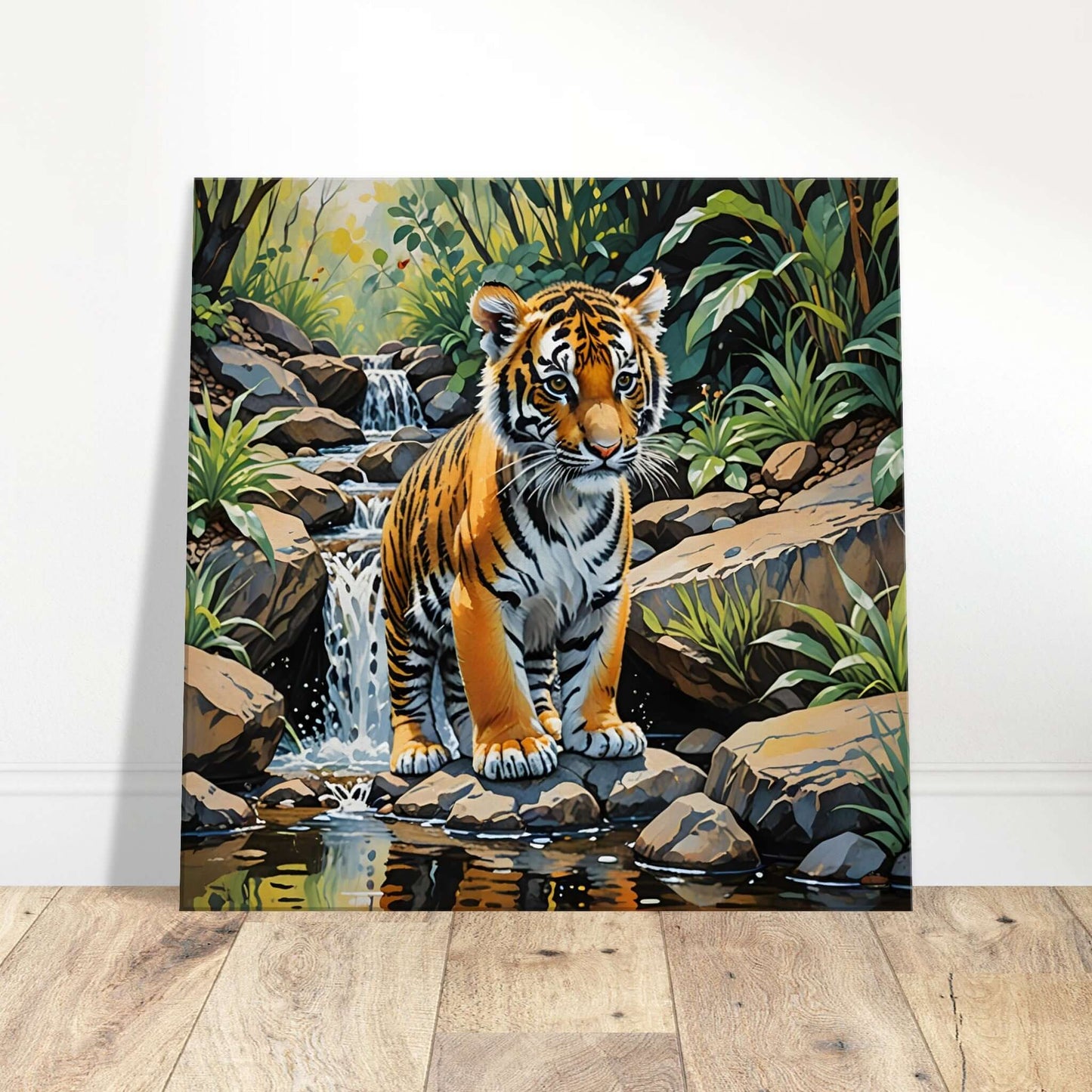 Baby Tiger by The Stream Canvas Wall Art