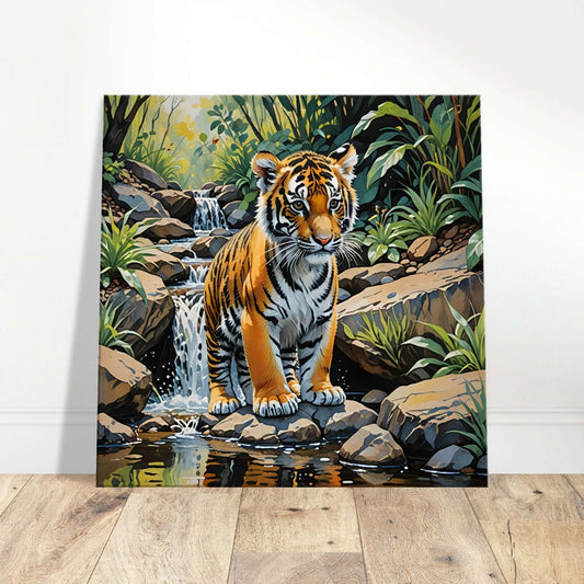 Baby Tiger by The Stream Canvas Wall Art