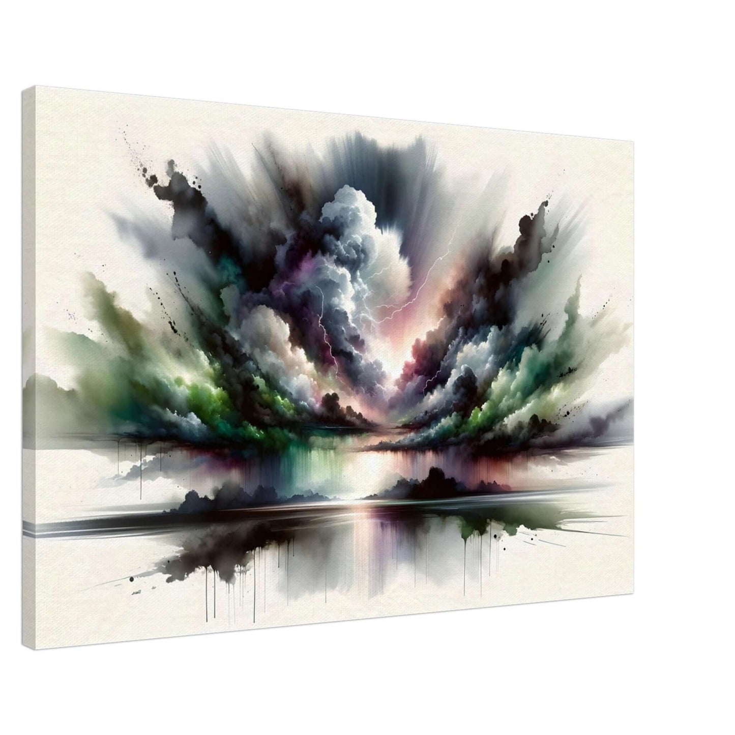 Colorful storm wall art featuring deep blues, grays, and pastel greens, ideal for enhancing home decor.