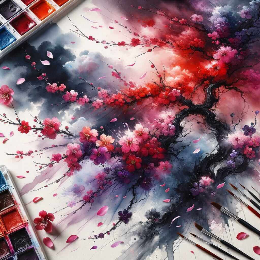 spellbound_schematics_banner cherry blossom, paint and brushes