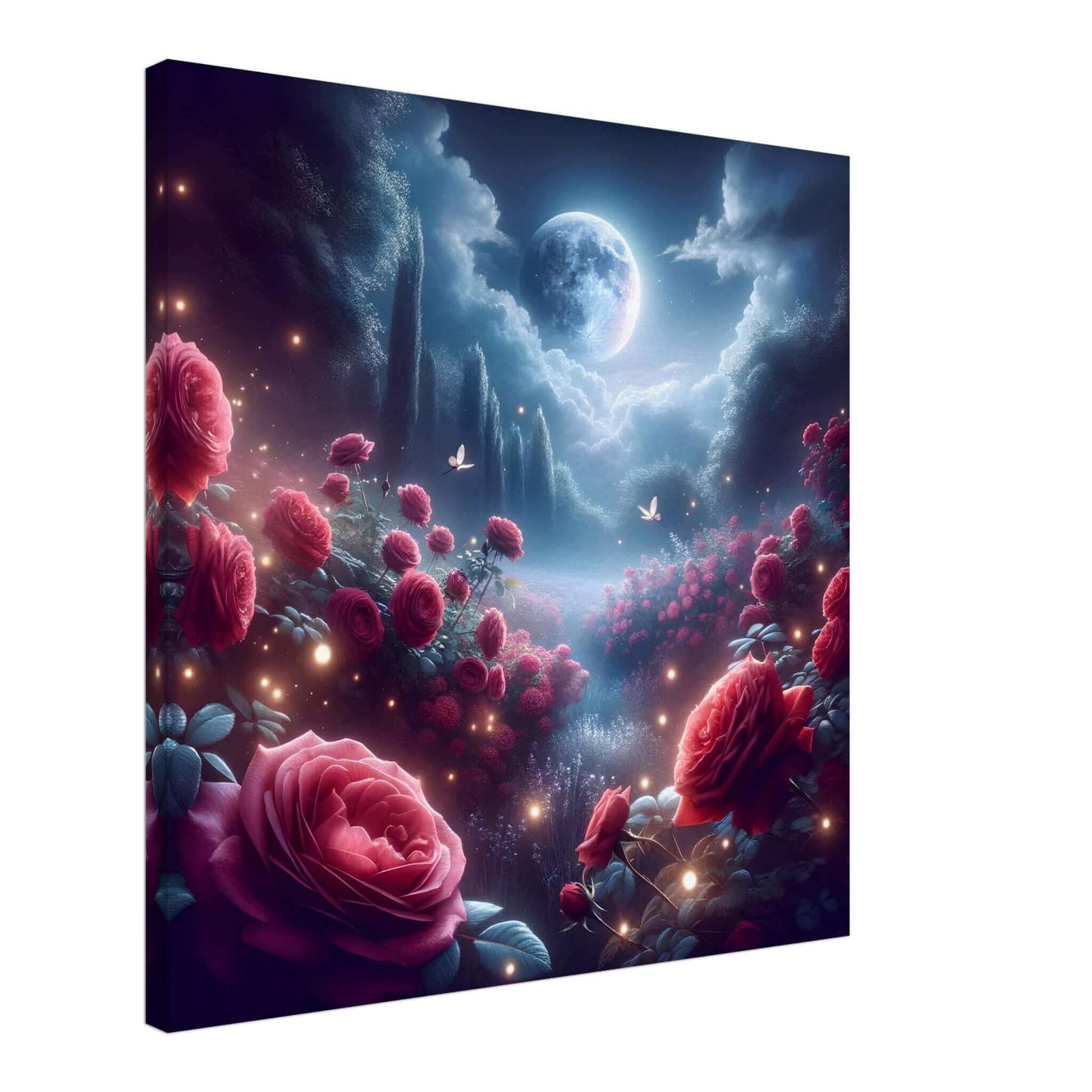 Firefly Ballet in the rose moon's embrace canvas