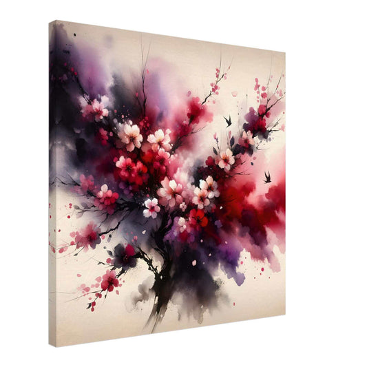 Cherry blossoms adrift in a sea of watercolor canvas