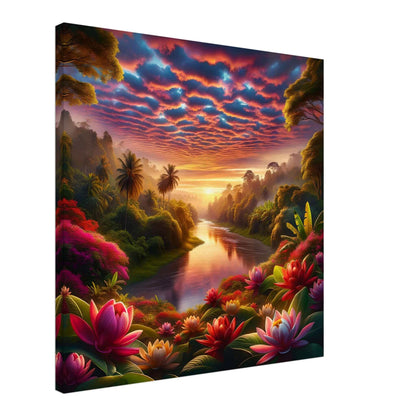 Dusks embrace on a tranquil river journey canvas