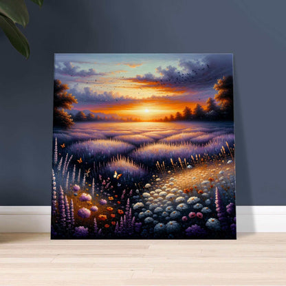 Twilight's Embrace: A Radiant Canvas of Lavender and Wildflowers under a dipping sun.