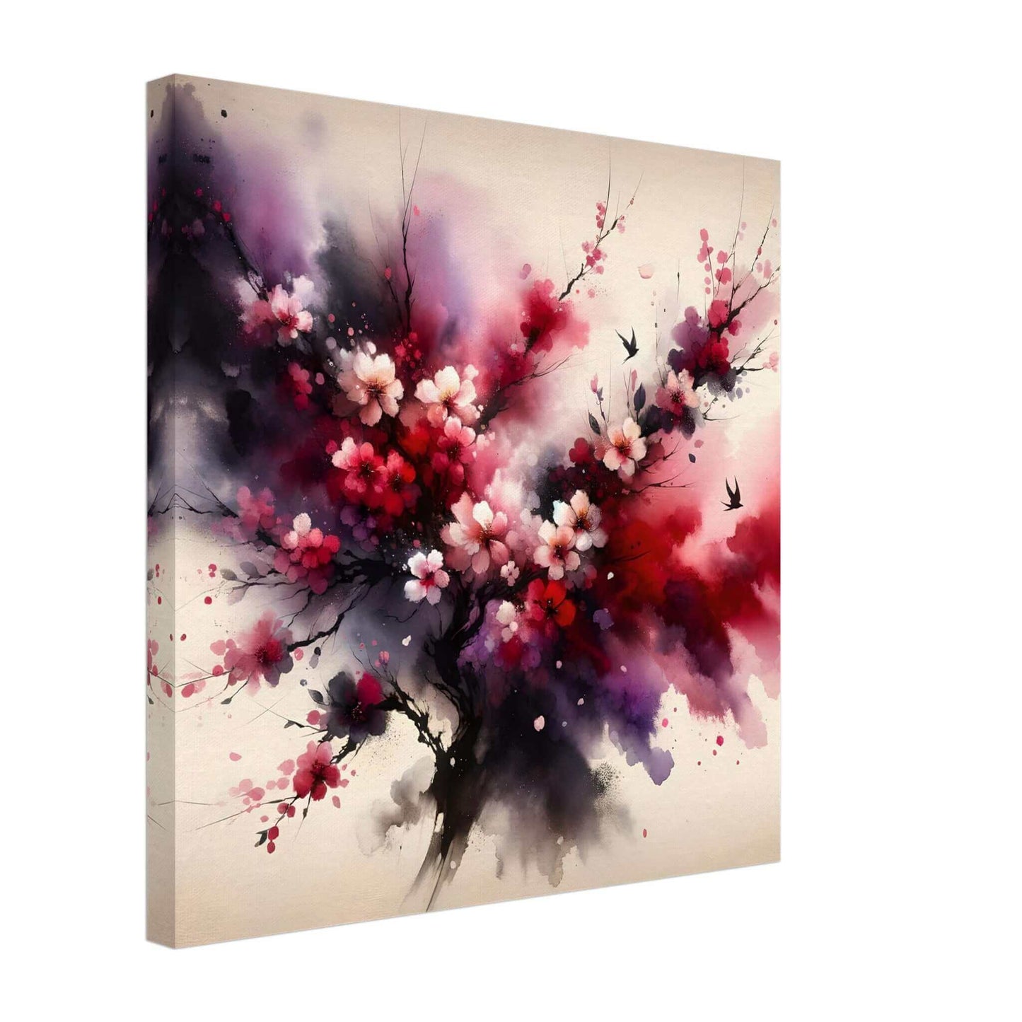 Cherry blossoms adrift in a sea of watercolor canvas