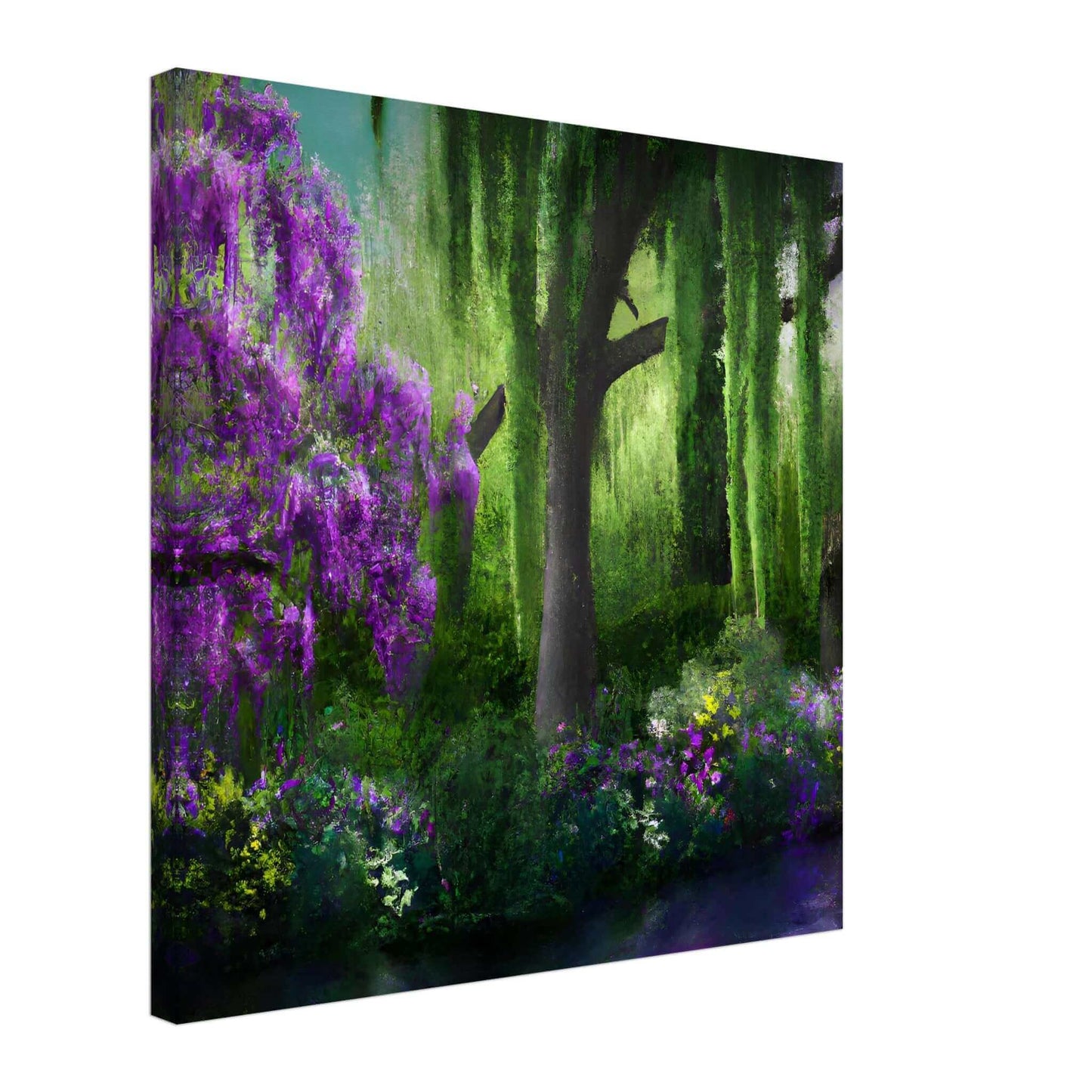 Dance of Wisteria and Willows on rivers edge Canvas