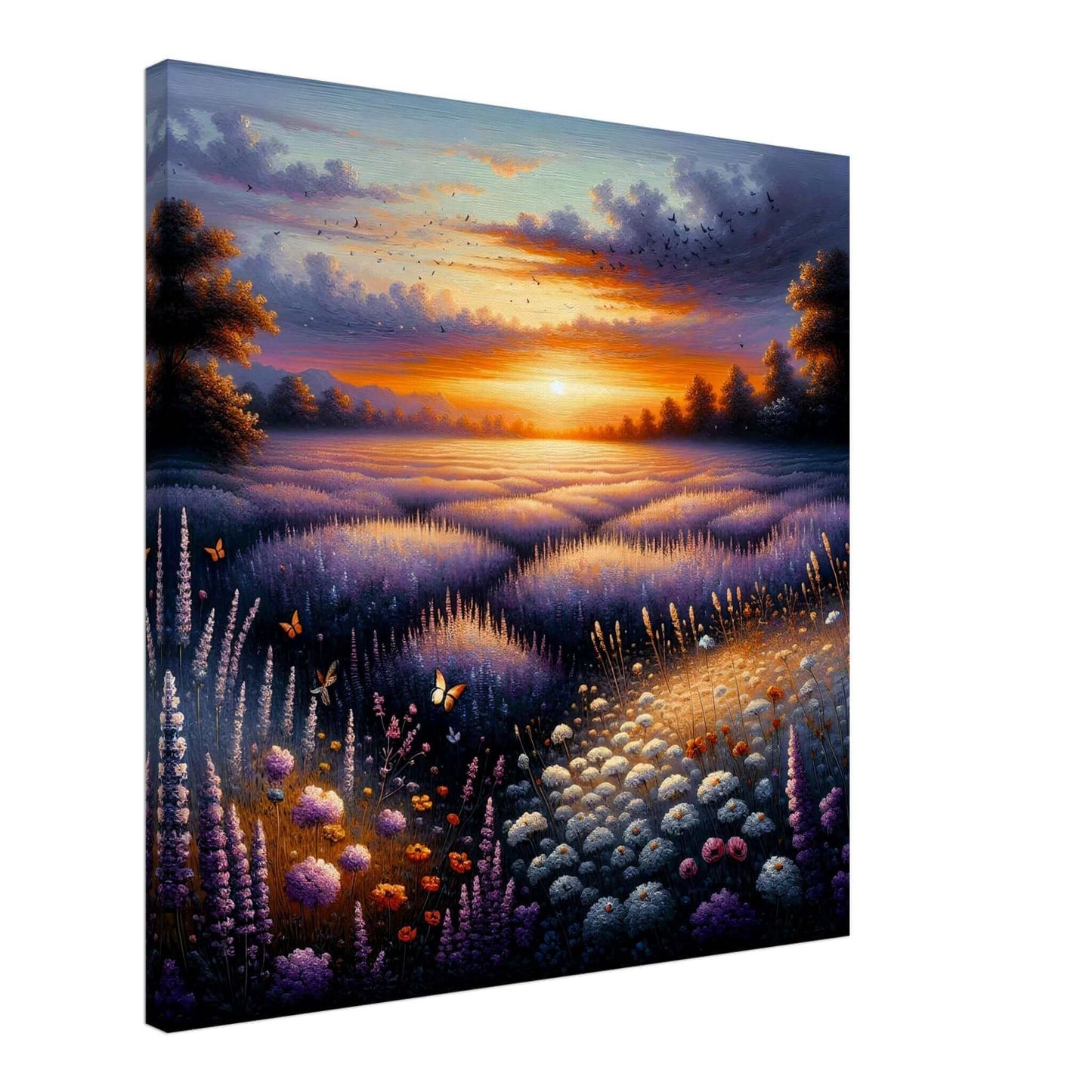 Twilight's Embrace: A Radiant Canvas of Lavender and Wildflowers under a dipping sun.