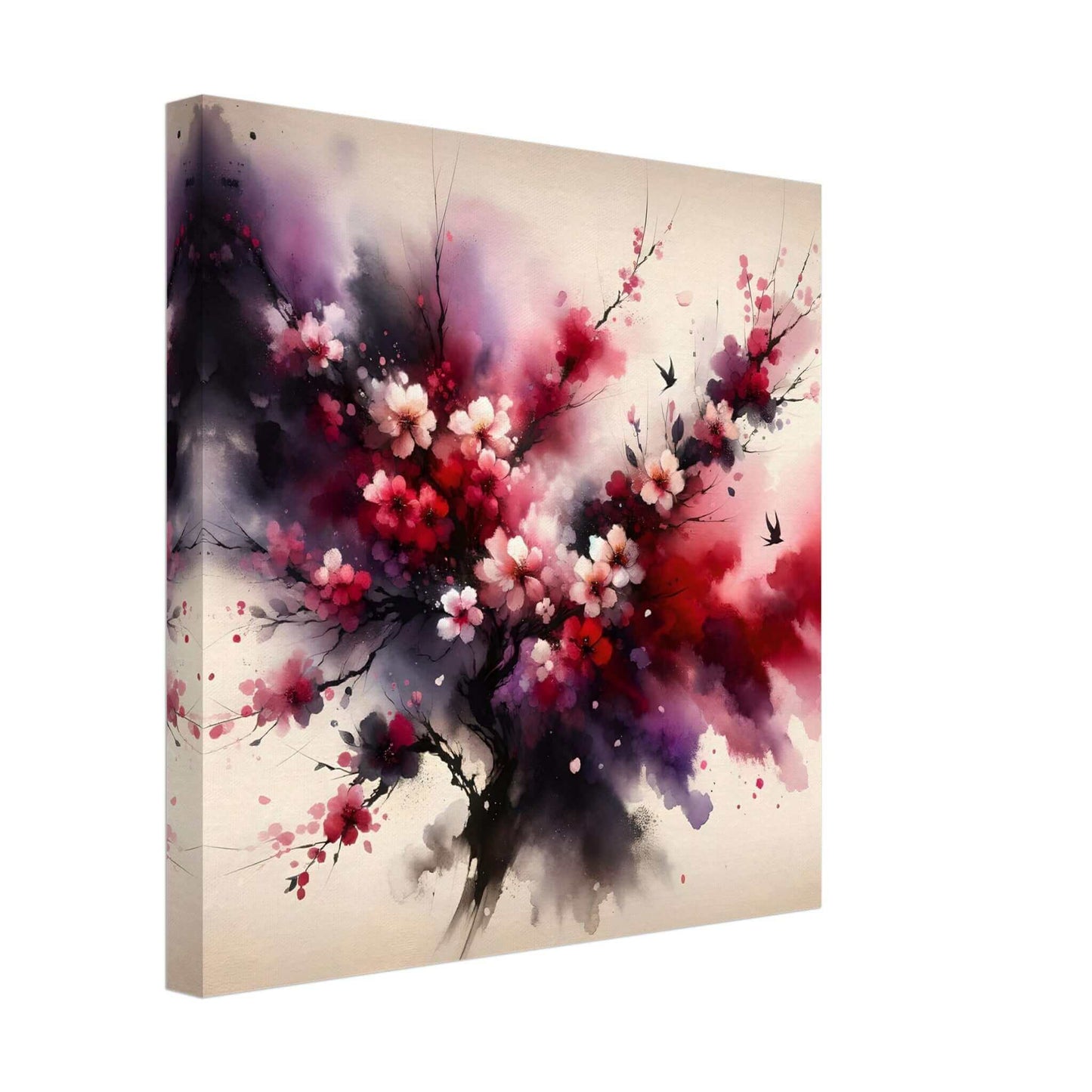 Cherry blossoms adrift in a sea of watercolor canvas