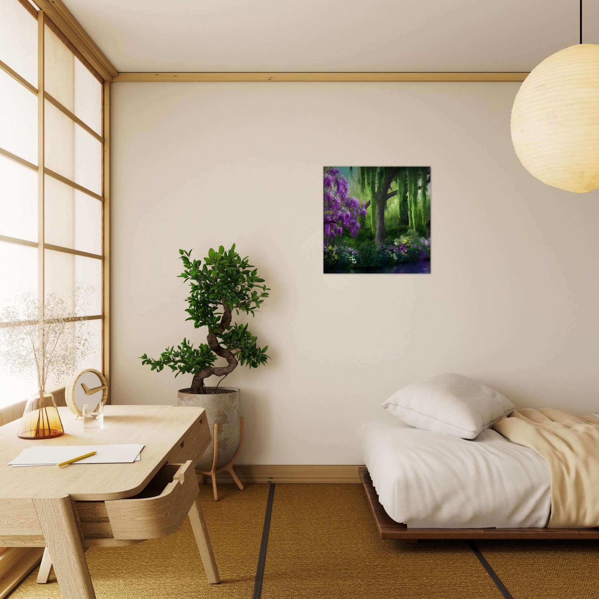 Dance of Wisteria and Willows on rivers edge Canvas